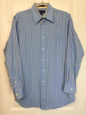 Paul Frederick Blue & Yellow Stripe Men's Button-Down Shirt